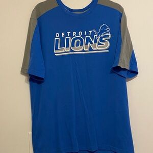 NFL Detroit Lions Blue Short-Sleeve Tee with Gray Shoulder Panels, no fabric tag